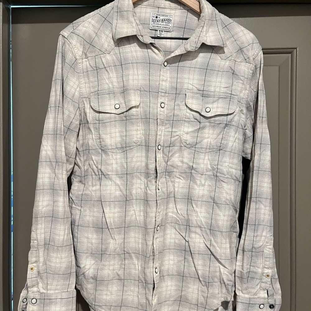 Lucky Brand Cream and Gray Checkered Shirt